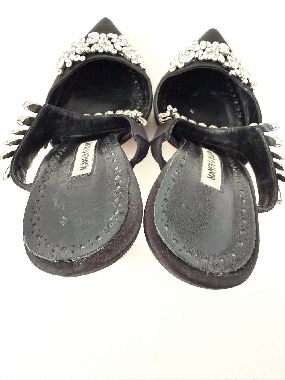 MANOLO BLAHNIK | Lurum Black Satin Crystal Embellished Mule Heels EU 37
